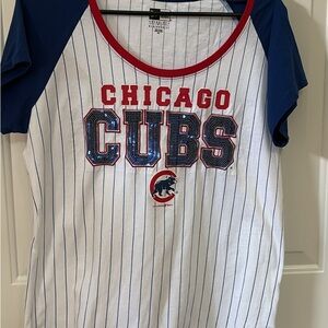 Chicago Cubs Raglan Tee - White with Blue & Red
